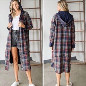 Oli & Hali Hooded Flannel Hooded Shacket Shirt dress size small